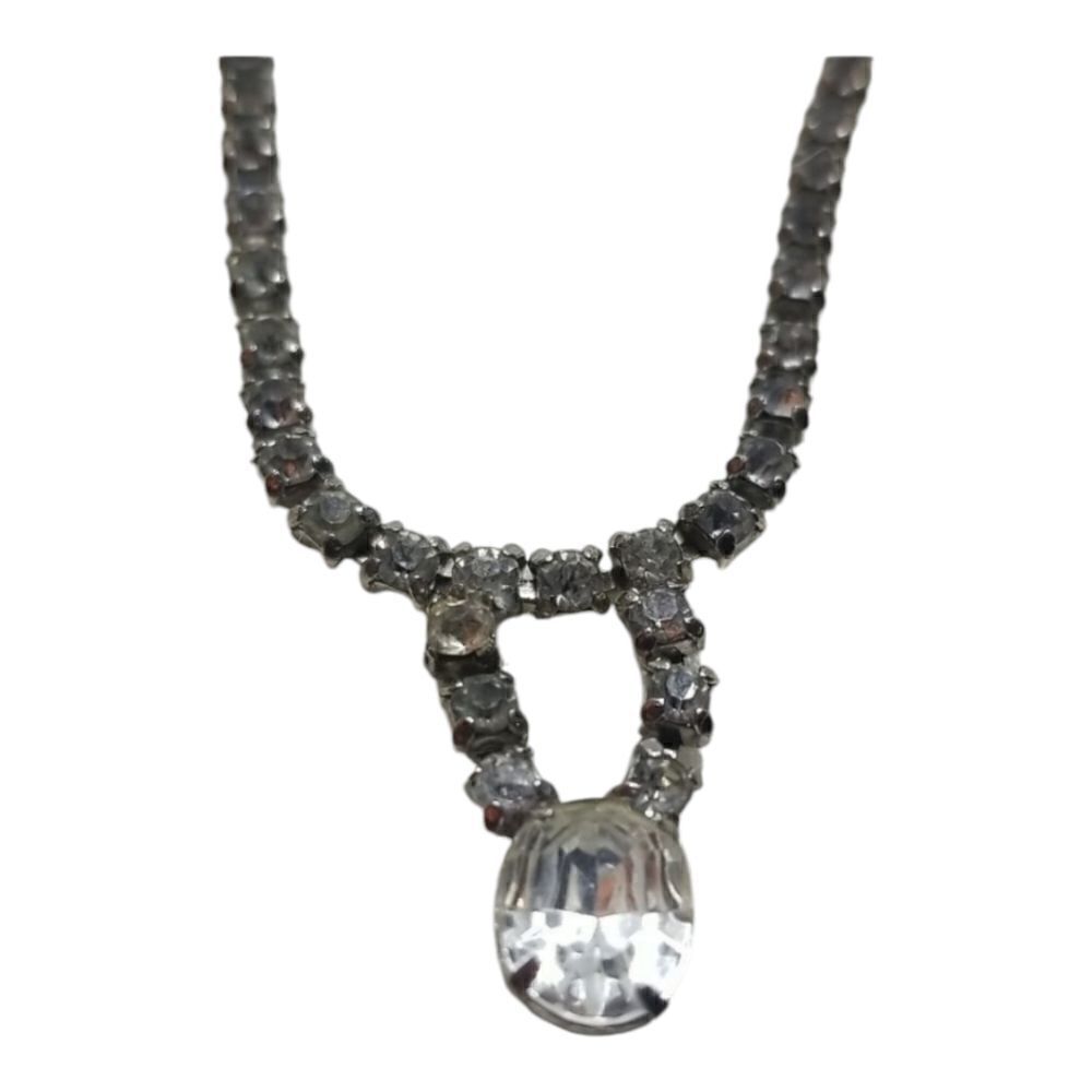 Rhinestone Necklace Choker  Length Drop Loop Silver Rhinestone Vintage Necklace